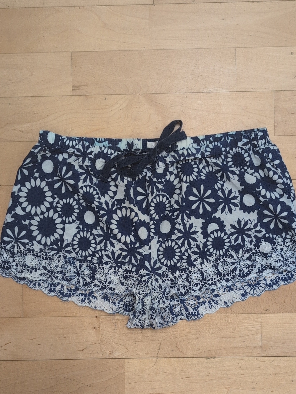 aerie Floral Eyelet Trim PJ Shorts Blue & White Size XS